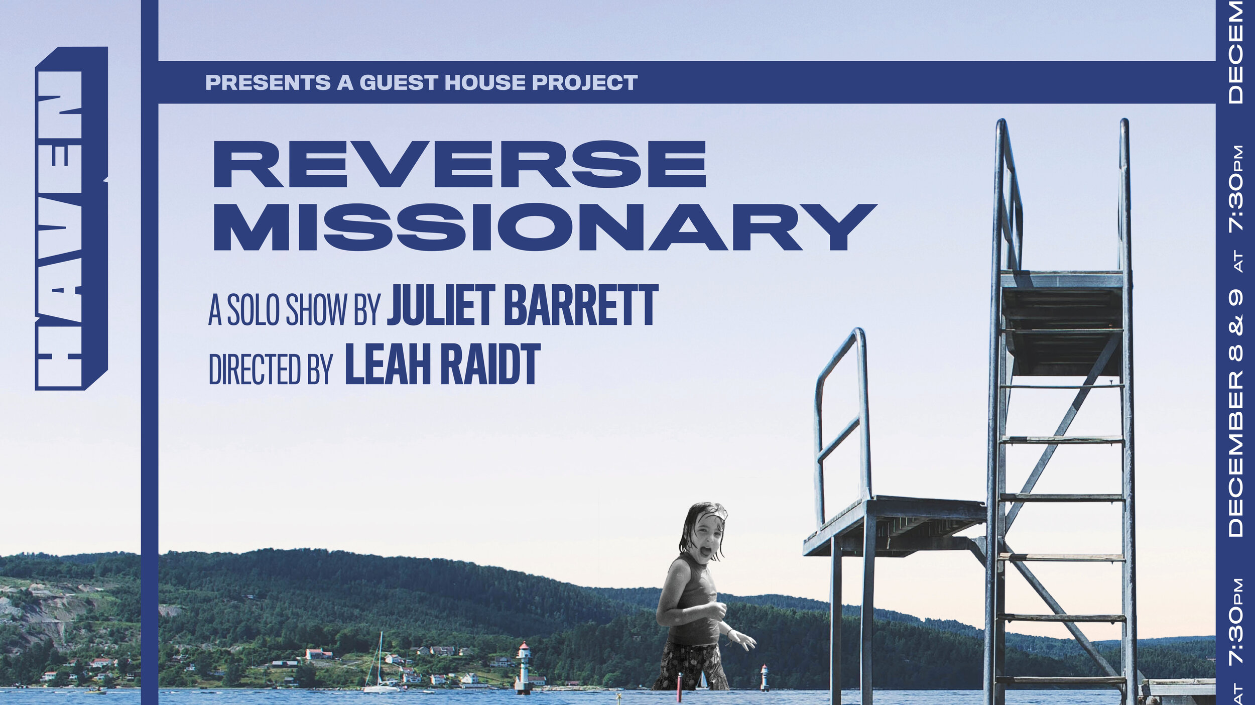 The inaugural Guest House Project resident Juliet Barret partnered with director Leah Raidt for the devised solo show titled, Reverse Missionary.